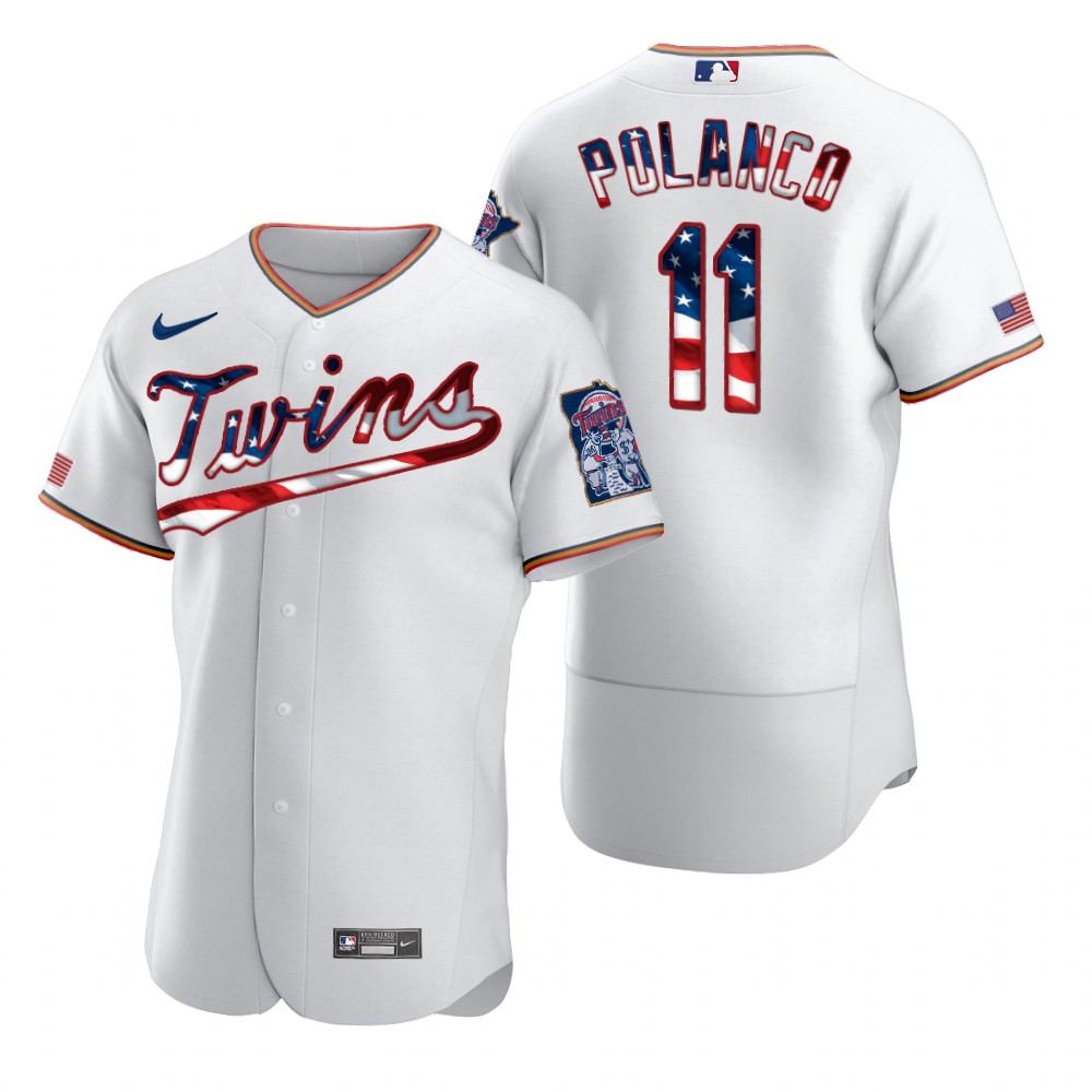 Minnesota Twins #11 Jorge Polanco Men Nike White Fluttering USA Flag Limited Edition Authentic MLB Jersey->detroit tigers->MLB Jersey